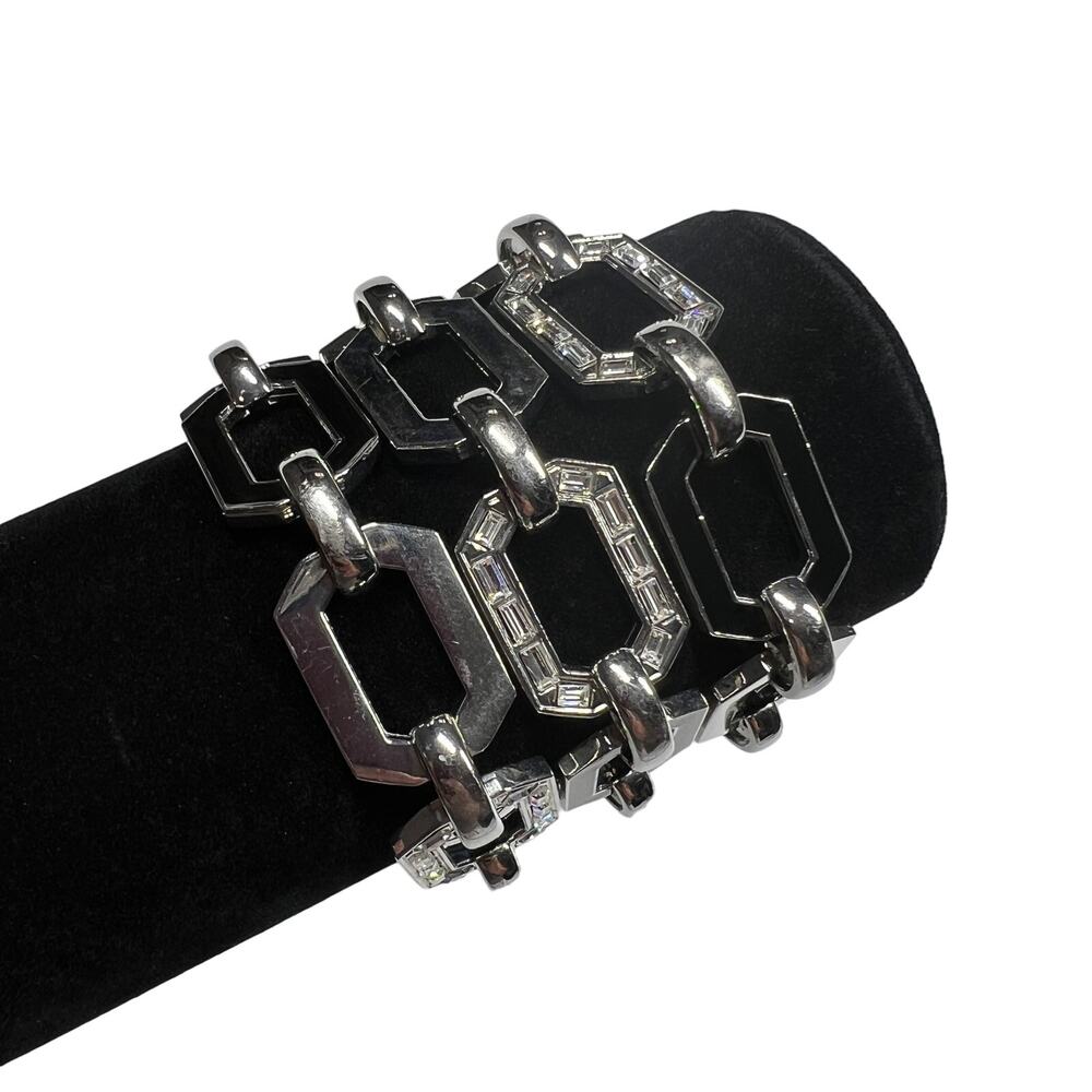 WHITE HOUSE BLACK MARKET Silver Tone Geometric Link Bracelet Womens Statement